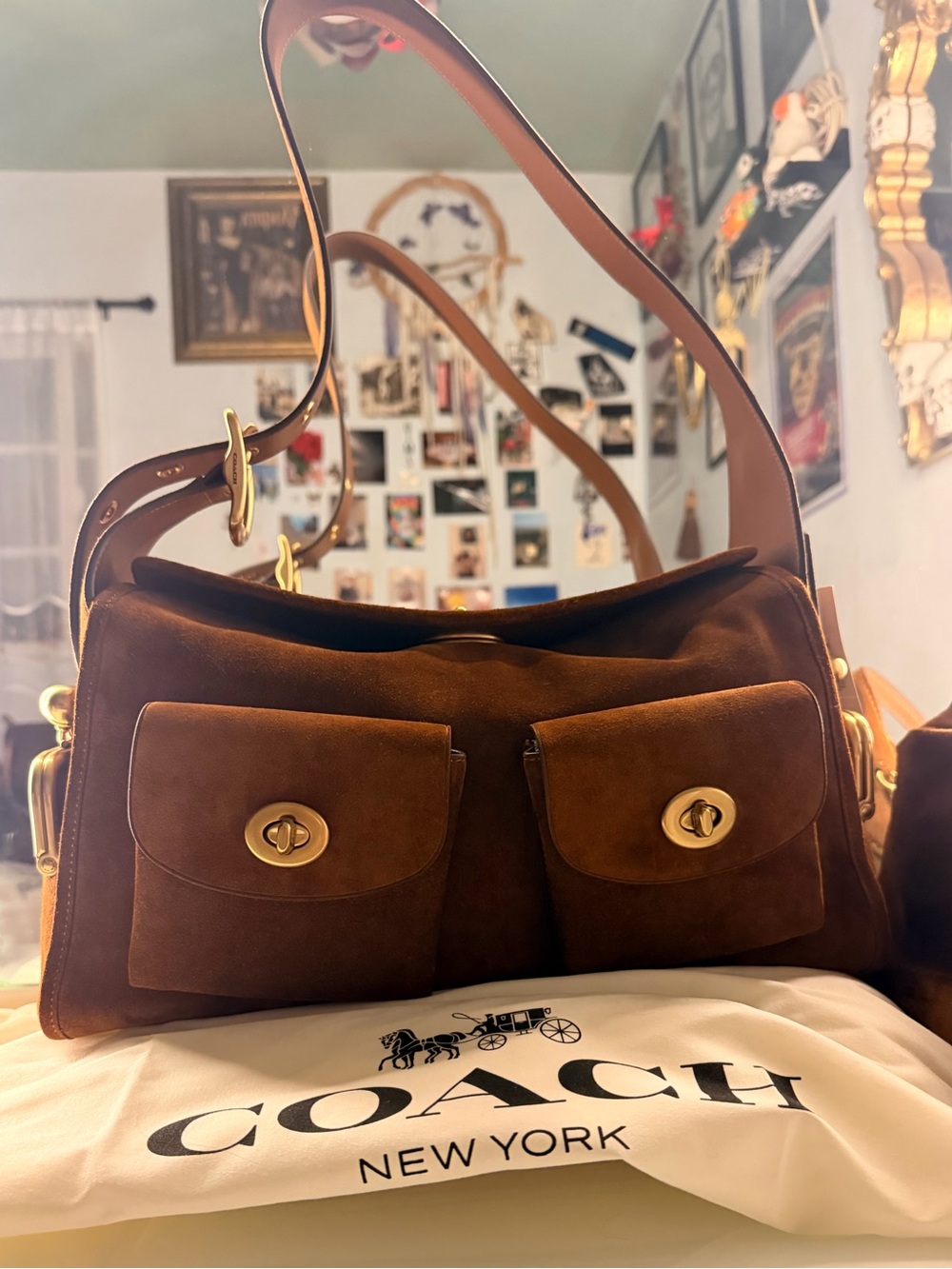 Coach Haversack Brown Suede